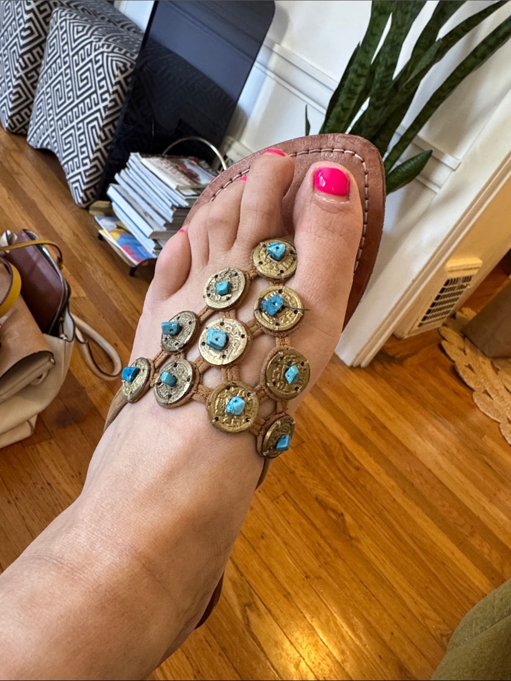 Mystique Boutique Brown Leather Sandal with Turquoise Accents - Picture 9 of 9